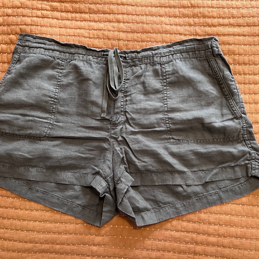 CASLON Women's 100% Linen Shorts Drawstring Waist Green Size XL